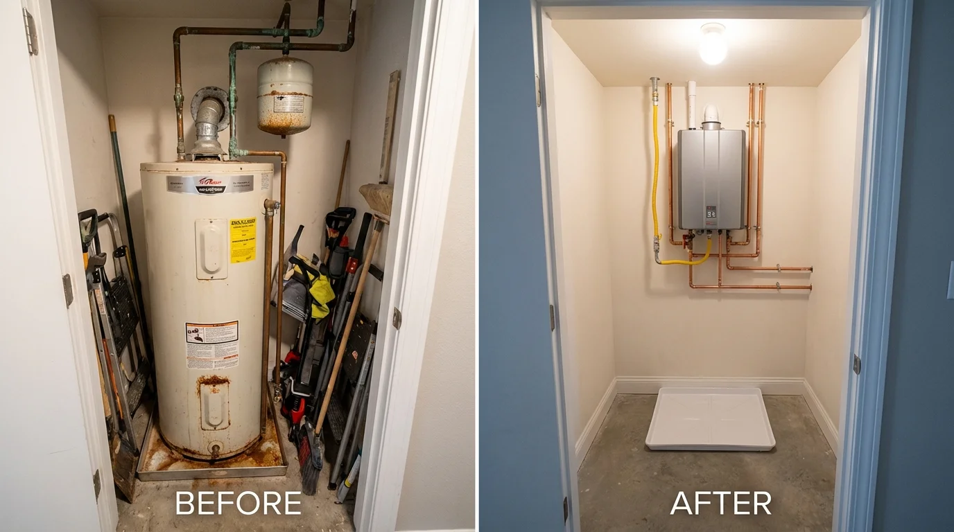 Tank water heater versus wall-mounted tankless unit comparison for Ione, CA homeowners