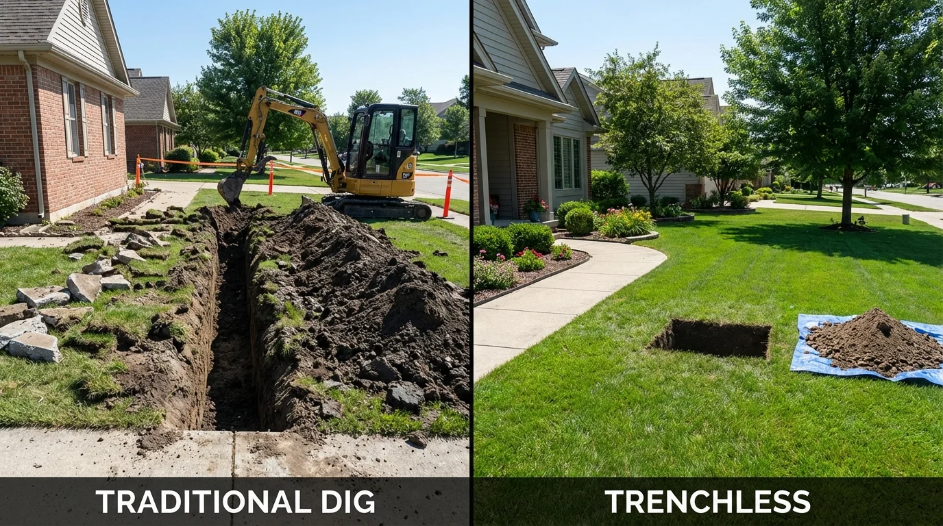 Trenchless sewer repair with minimal yard damage versus traditional excavation in Ione, CA